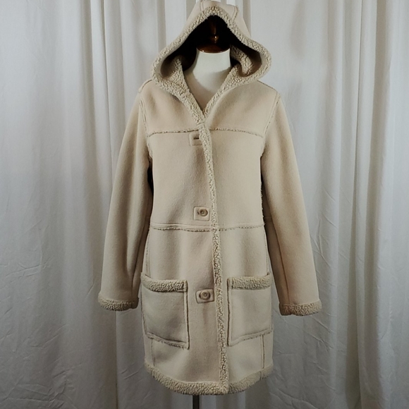 Old Navy Jackets & Blazers - OLD NAVY Beige Sherpa Fleece Lined Hooded Coat